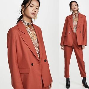 ANINE BING Becky Double Breasted Oversized Stretch Twill Blazer in Rust Large